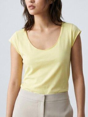 Vintage American Apparel Classic Girl Yellow Cap Sleeve Cotton Tee XL USA